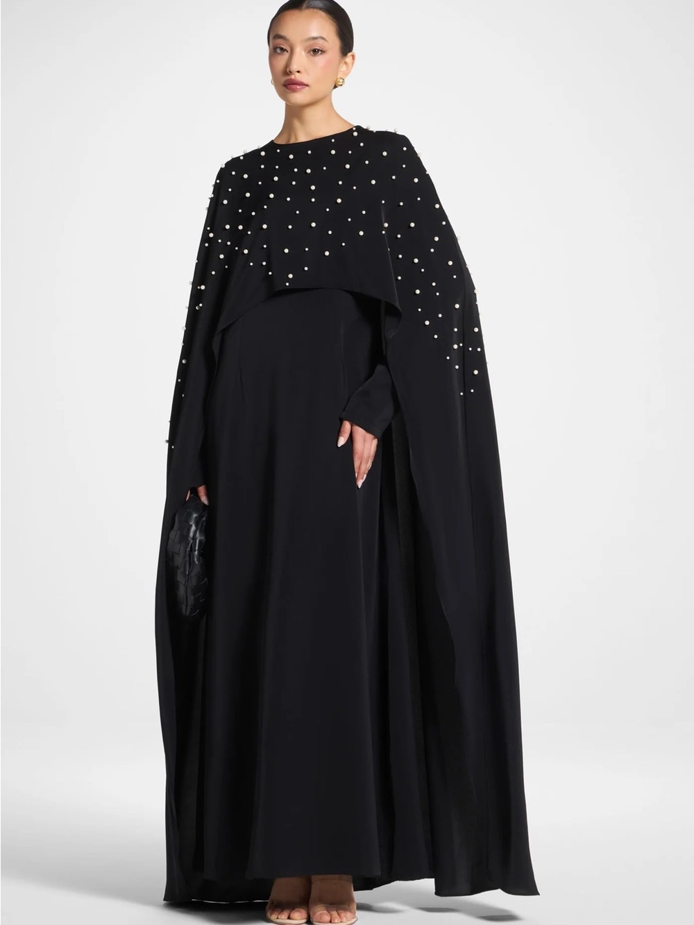 Embellished Black Cape Maxi Dress - Picture 4 of 5
